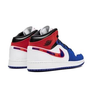 Nike Air Jordan 1 Mid SE White Blue Red High-Top Sneakers